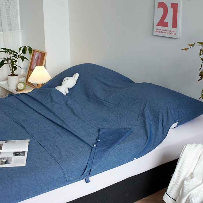 91家纺网 家纺一手货源 找家纺 猪先生2025新款全棉水洗棉旅行隔脏睡袋 牛仔蓝