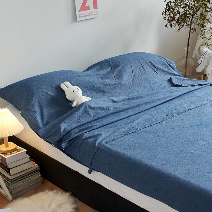 91家纺网 家纺一手货源 找家纺 猪先生2025新款全棉水洗棉旅行隔脏睡袋 牛仔蓝