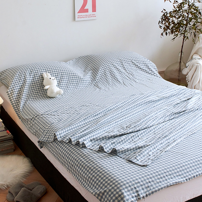 91家纺网 家纺一手货源 找家纺 猪先生2025新款全棉水洗棉旅行隔脏睡袋 天蓝小格