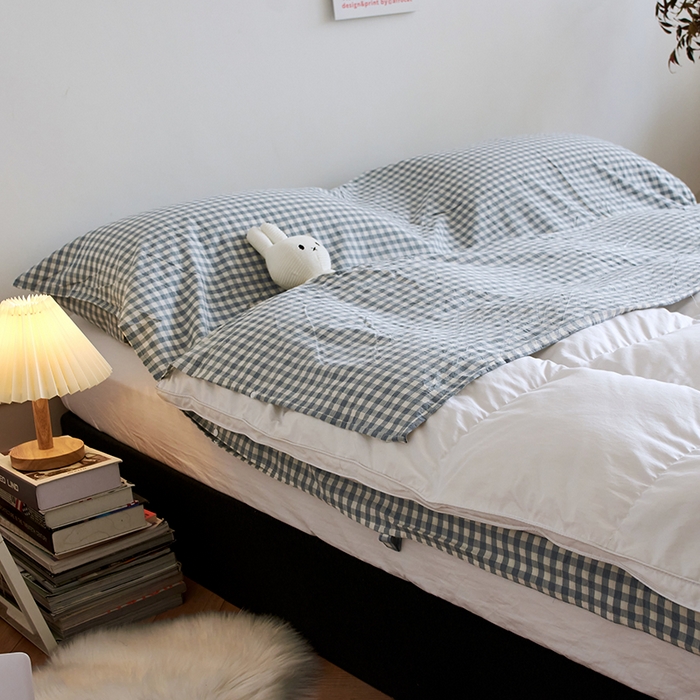 91家纺网 家纺一手货源 找家纺 猪先生2025新款全棉水洗棉旅行隔脏睡袋 天蓝小格