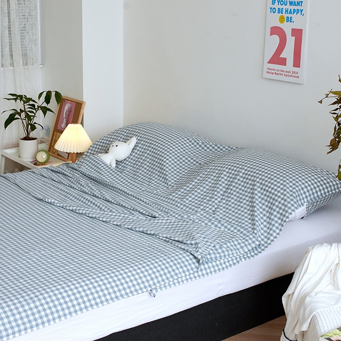 91家纺网 家纺一手货源 找家纺 猪先生2025新款全棉水洗棉旅行隔脏睡袋 天蓝小格