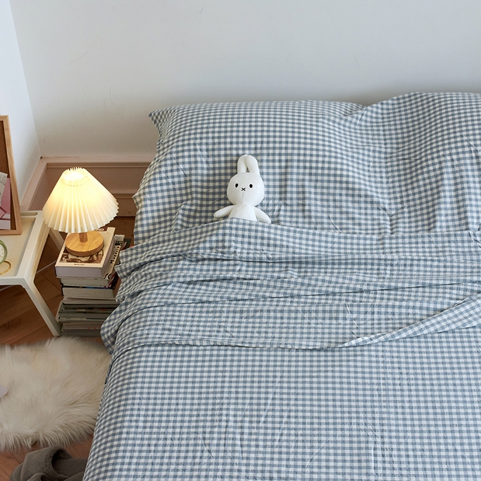 91家纺网 家纺一手货源 找家纺 猪先生2025新款全棉水洗棉旅行隔脏睡袋 天蓝小格