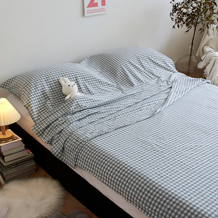 91家纺网 家纺一手货源 找家纺 猪先生2025新款全棉水洗棉旅行隔脏睡袋 天蓝小格