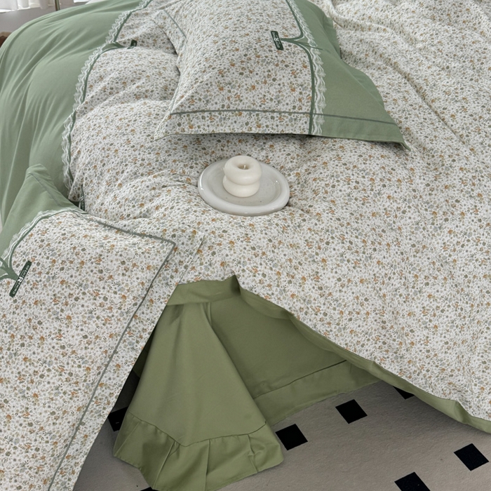 91家纺网 家纺一手货源 找家纺 艾迪尚家纺 2025新款云感超柔全棉磨毛印花四件套系列 芳菲-绿