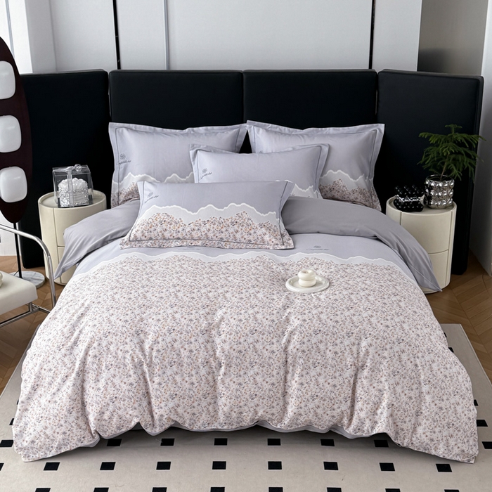 艾迪尚家纺 2025新款云感超柔全棉磨毛印花四件套系列 夕月-灰