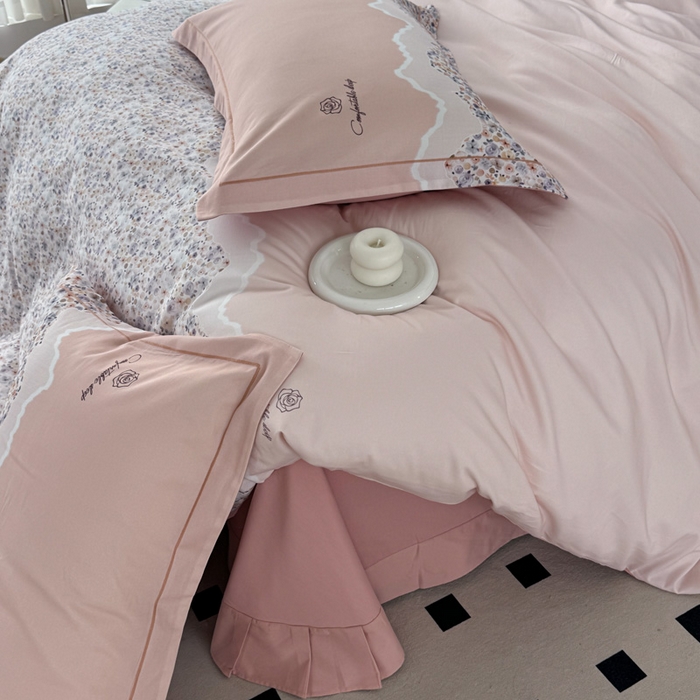 91家纺网 家纺一手货源 找家纺 艾迪尚家纺 2025新款云感超柔全棉磨毛印花四件套系列 夕月-粉