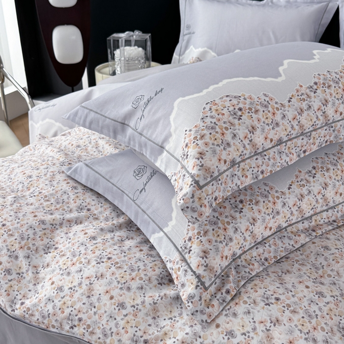 91家纺网 家纺一手货源 找家纺 艾迪尚家纺 2025新款云感超柔全棉磨毛印花四件套系列 夕月-灰