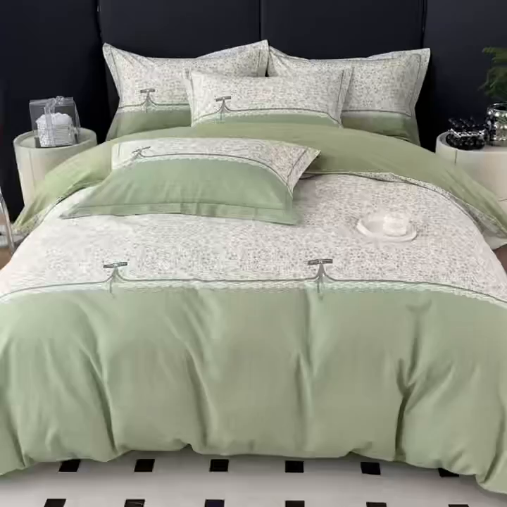 91家纺网 家纺一手货源 找家纺 艾迪尚家纺 2025新款云感超柔全棉磨毛印花四件套系列 芳菲-绿