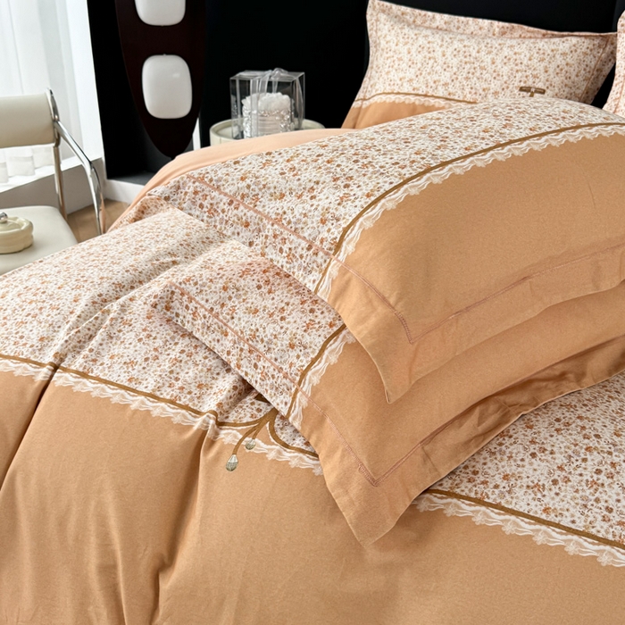 91家纺网 家纺一手货源 找家纺 艾迪尚家纺 2025新款云感超柔全棉磨毛印花四件套系列 芳菲-黄