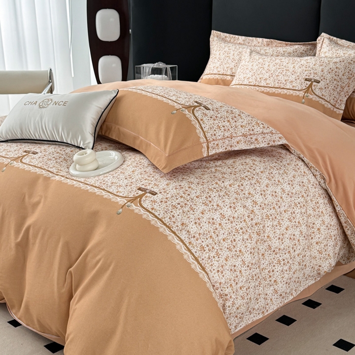 91家纺网 家纺一手货源 找家纺 艾迪尚家纺 2025新款云感超柔全棉磨毛印花四件套系列 芳菲-黄