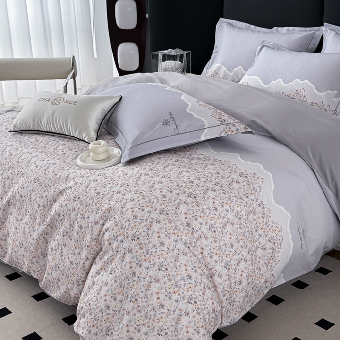 91家纺网 家纺一手货源 找家纺 艾迪尚家纺 2025新款云感超柔全棉磨毛印花单品床单系列 夕月-灰