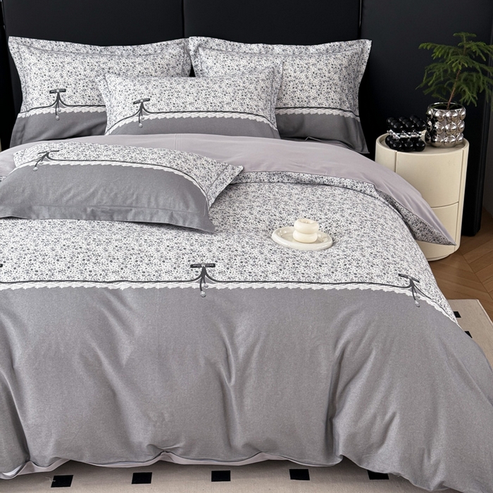 91家纺网 家纺一手货源 找家纺 艾迪尚家纺 2025新款云感超柔全棉磨毛印花单品床单系列 芳菲-灰