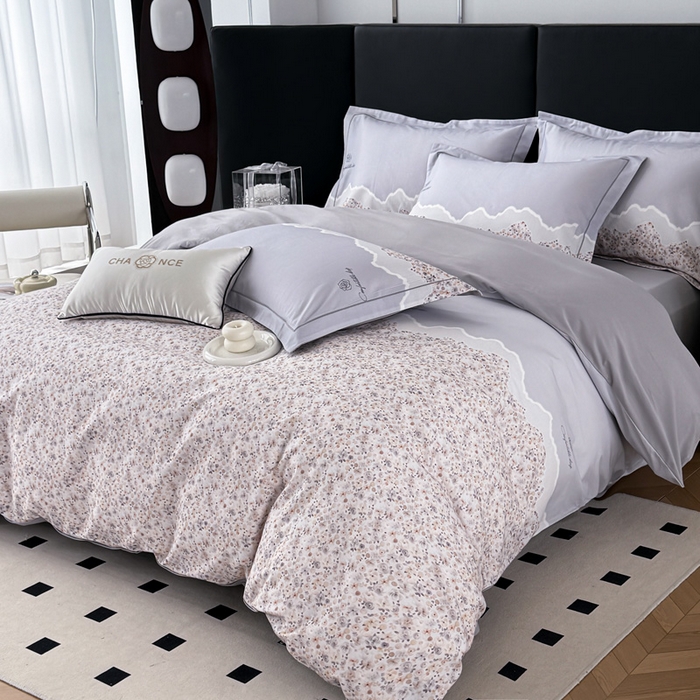 91家纺网 家纺一手货源 找家纺 艾迪尚家纺 2025新款云感超柔全棉磨毛印花单品床单系列 夕月-灰