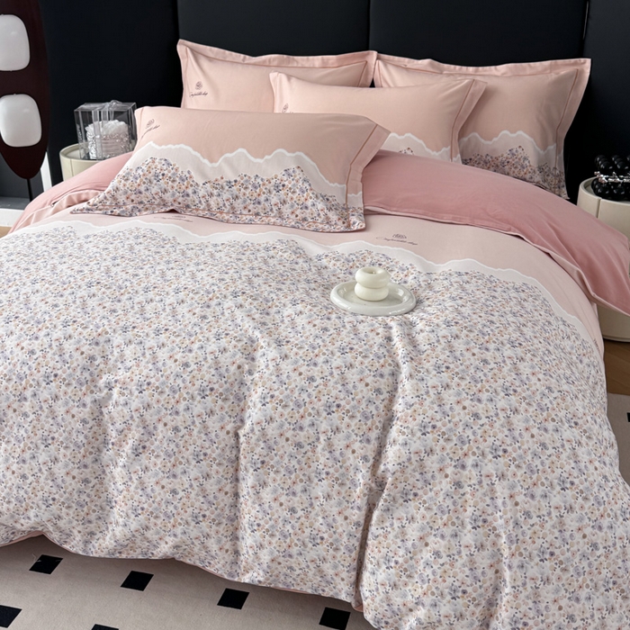 91家纺网 家纺一手货源 找家纺 艾迪尚家纺 2025新款云感超柔全棉磨毛印花单品床笠系列 夕月-粉