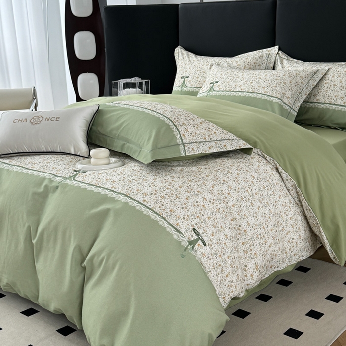 91家纺网 家纺一手货源 找家纺 艾迪尚家纺 2025新款云感超柔全棉磨毛印花单品床笠系列 芳菲-绿