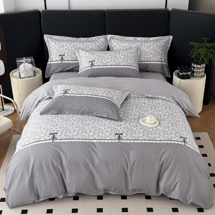 91家纺网 家纺一手货源 找家纺 艾迪尚家纺 2025新款云感超柔全棉磨毛印花单品床笠系列 芳菲-灰