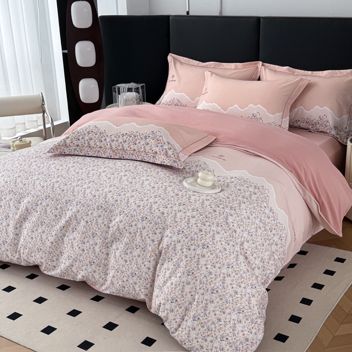 91家纺网 家纺一手货源 找家纺 艾迪尚家纺 2025新款云感超柔全棉磨毛印花单品枕套系列 夕月-粉