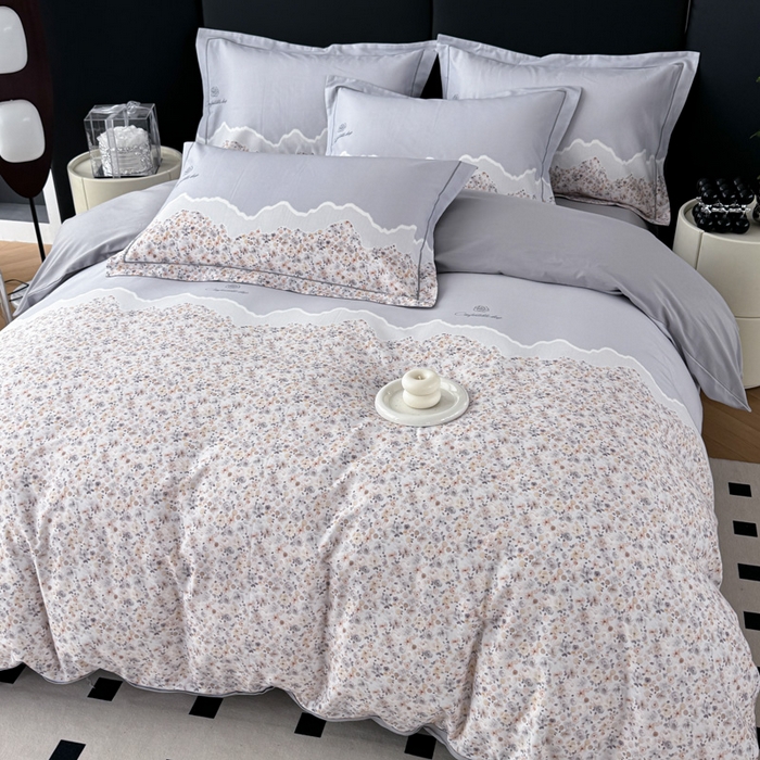 91家纺网 家纺一手货源 找家纺 艾迪尚家纺 2025新款云感超柔全棉磨毛印花单品枕套系列 夕月-灰