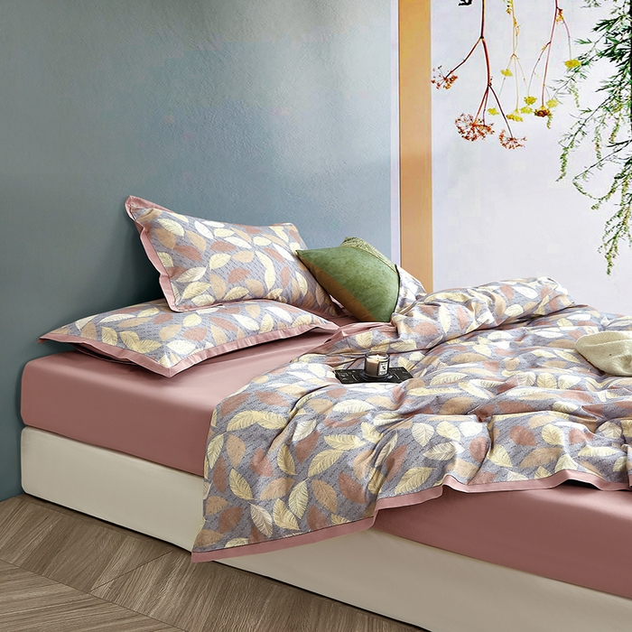 威克凯丽 2024新款全棉生态磨毛四件套 叶叶盛情- 豆沙