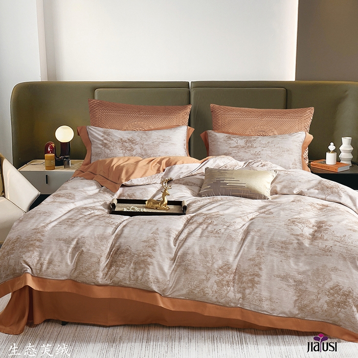 威克凯丽 2024新款全棉生态磨毛四件套 烟雨霓裳 -米