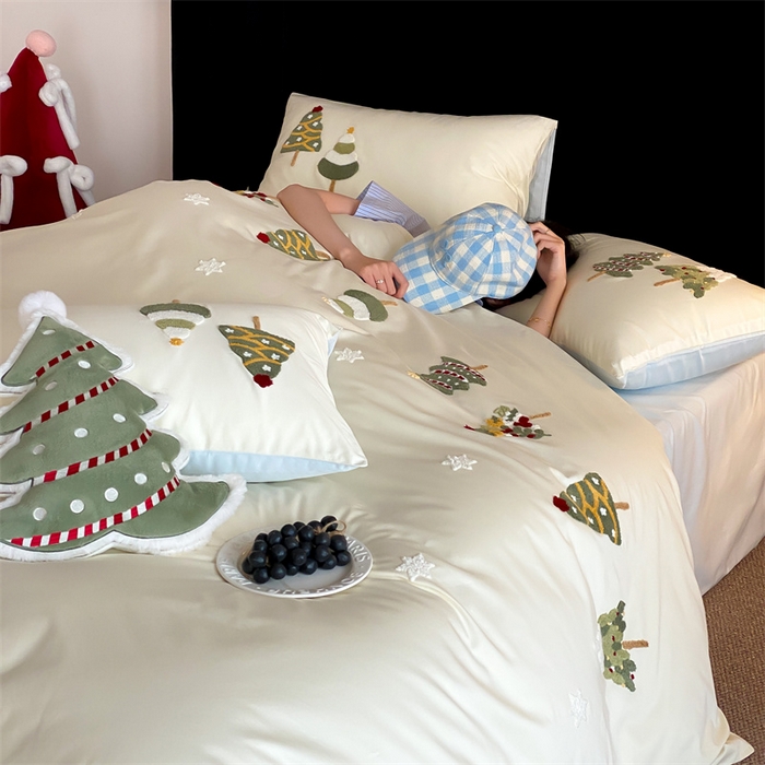 91家纺网 家纺一手货源 找家纺 初拾 2025新款100s澳棉毛巾绣四件套-星落圣诞 星落圣诞—奶油蓝