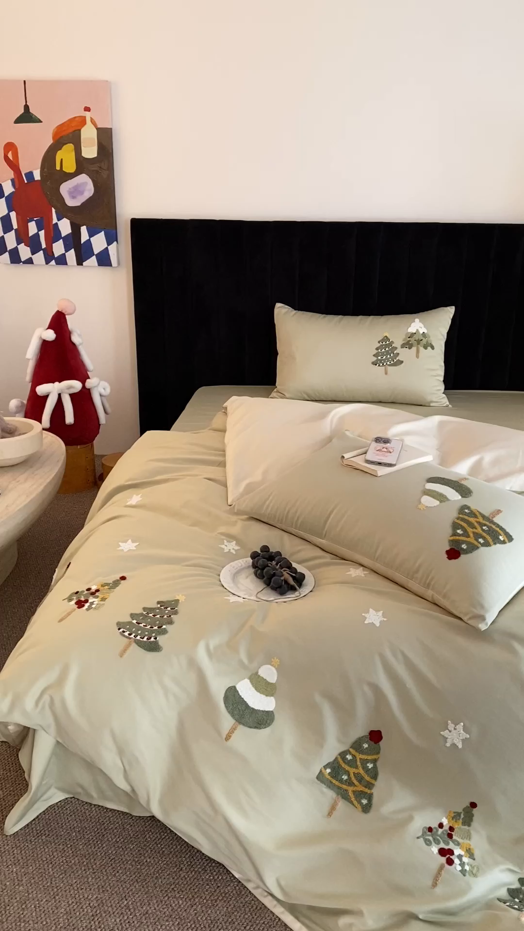 91家纺网 家纺一手货源 找家纺 初拾 2025新款100s澳棉毛巾绣四件套-星落圣诞 星落圣诞—青青绿