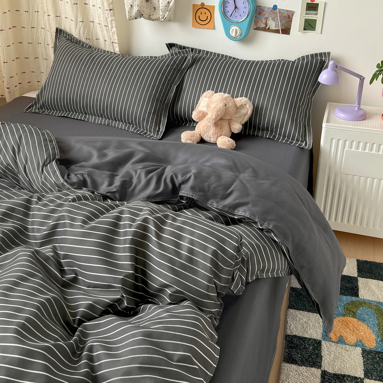 91家纺网 家纺一手货源 找家纺 楠沐家纺 2025新款格子系列芦荟棉四件套 拿铁