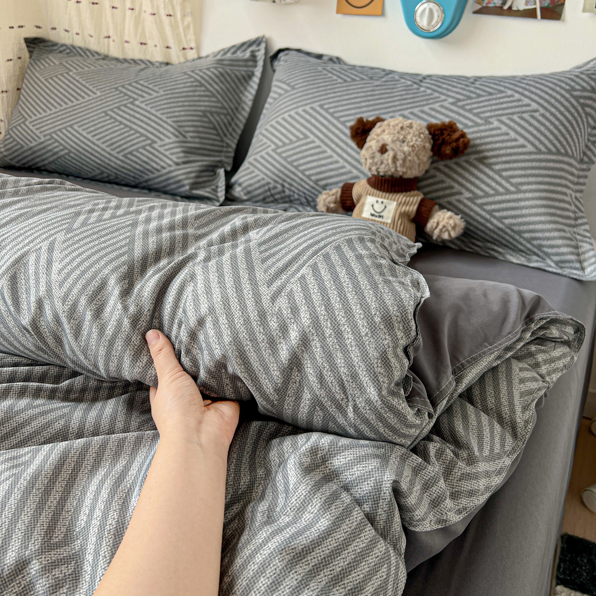 91家纺网 家纺一手货源 找家纺 楠沐家纺 2025新款格子系列芦荟棉四件套 勒夫