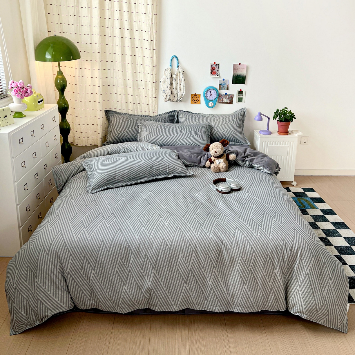 91家纺网 家纺一手货源 找家纺 楠沐家纺 2025新款格子系列芦荟棉四件套 勒夫