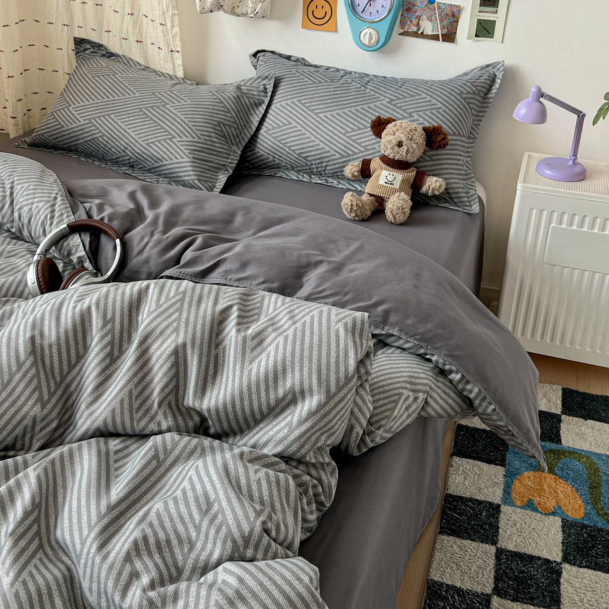 91家纺网 家纺一手货源 找家纺 楠沐家纺 2025新款格子系列芦荟棉四件套 勒夫