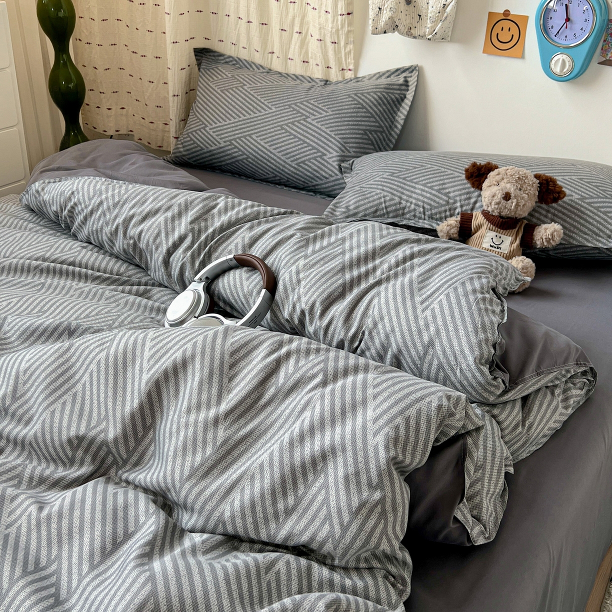 91家纺网 家纺一手货源 找家纺 楠沐家纺 2025新款格子系列亲肤芦荟棉磨毛单被套 勒夫