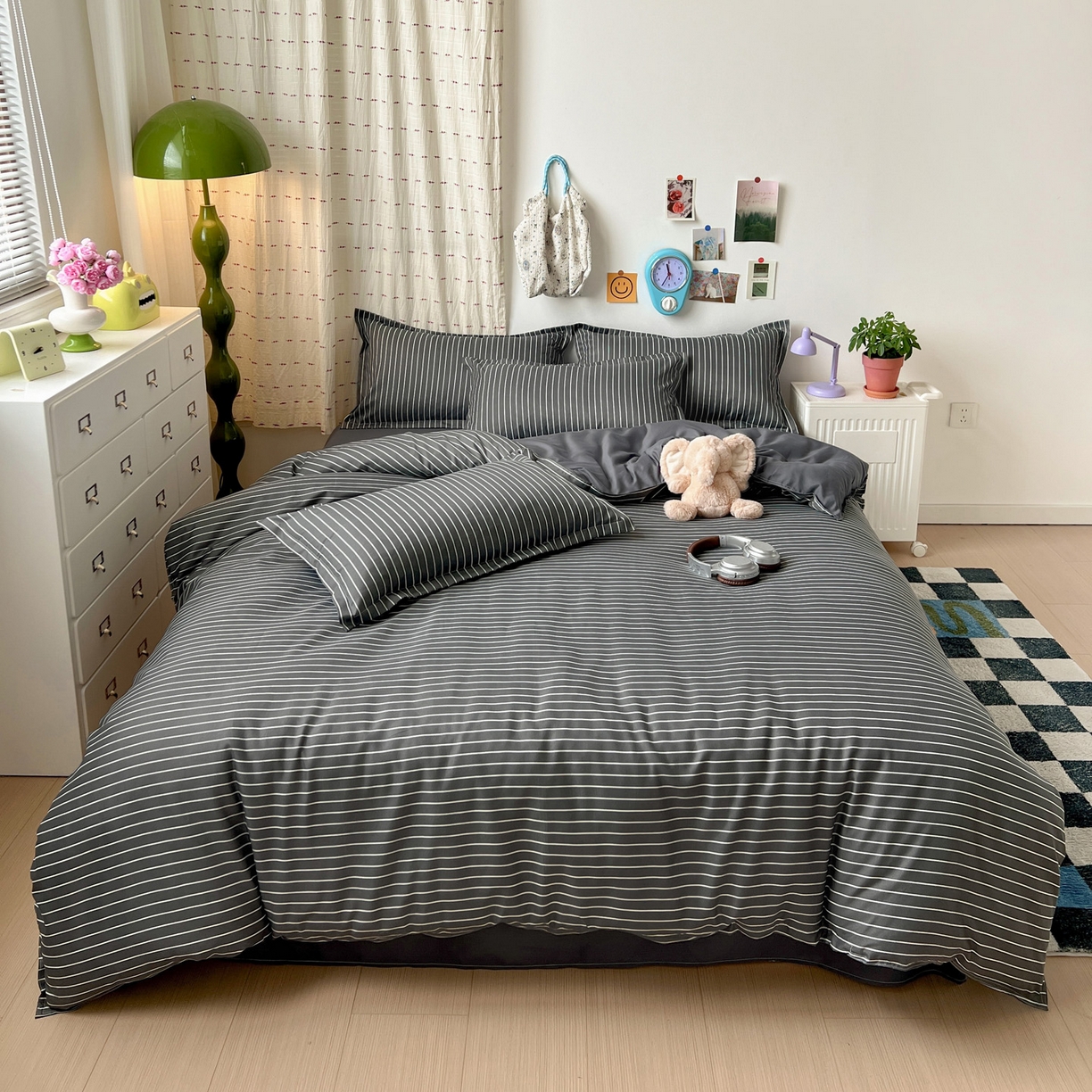 91家纺网 家纺一手货源 找家纺 楠沐家纺 2025新款格子系列亲肤芦荟棉磨毛单被套 拿铁