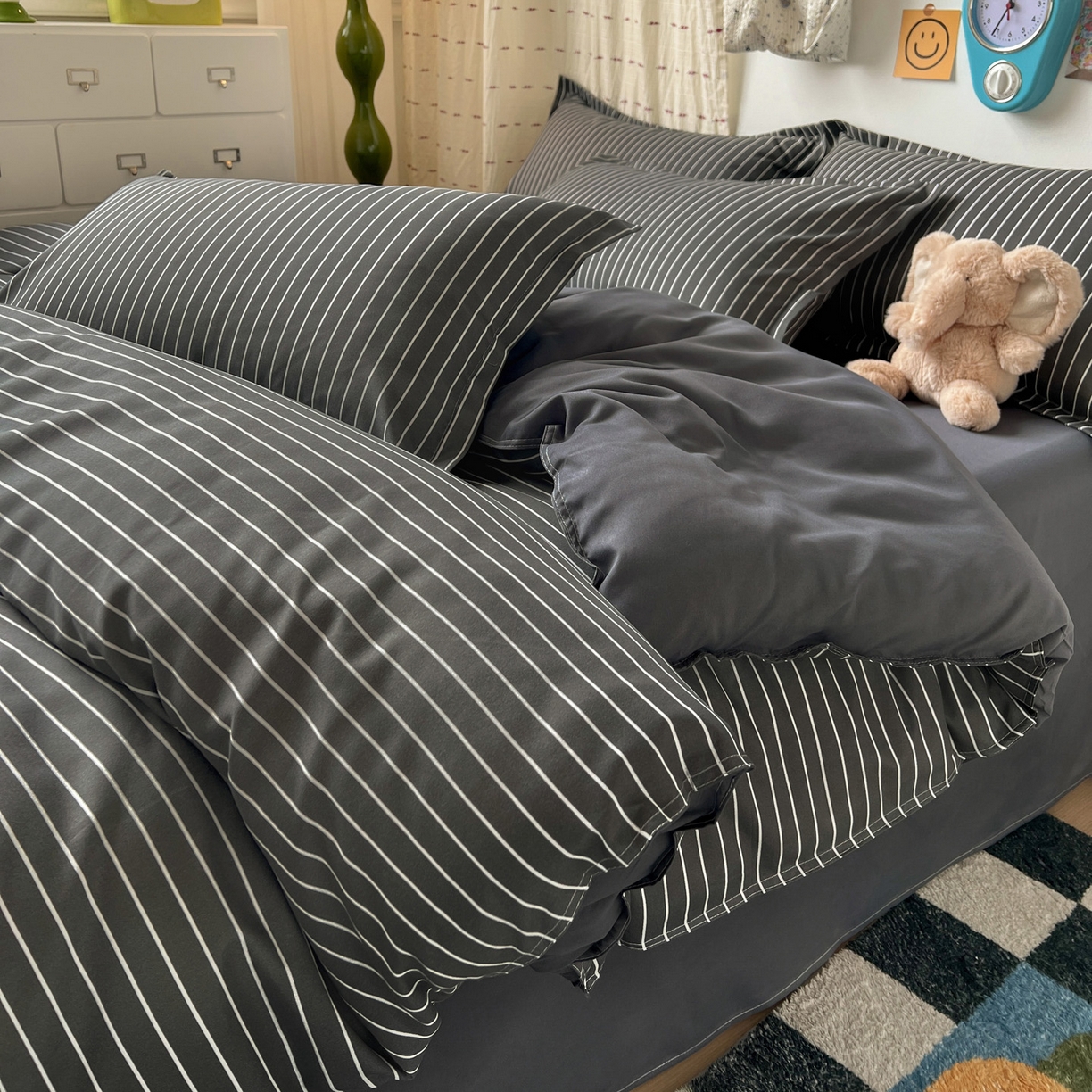 楠沐家纺 2025新款格子系列亲肤芦荟棉磨毛单被套 拿铁