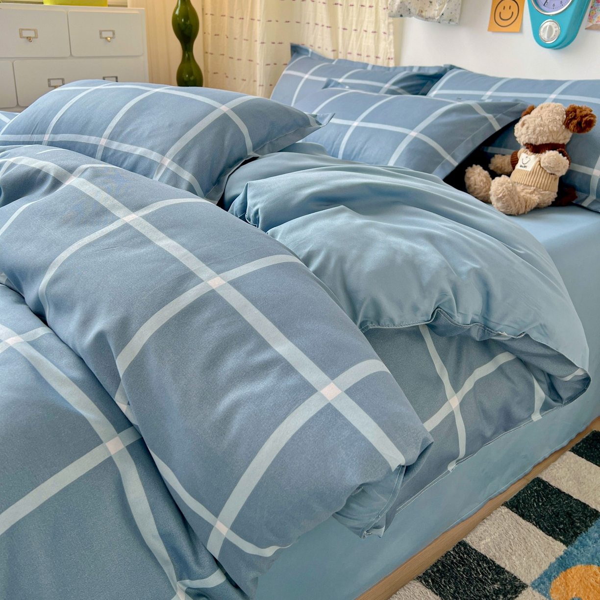 91家纺网 家纺一手货源 找家纺 （总）楠沐家纺 2025新款格子系列亲肤芦荟棉磨毛单被套