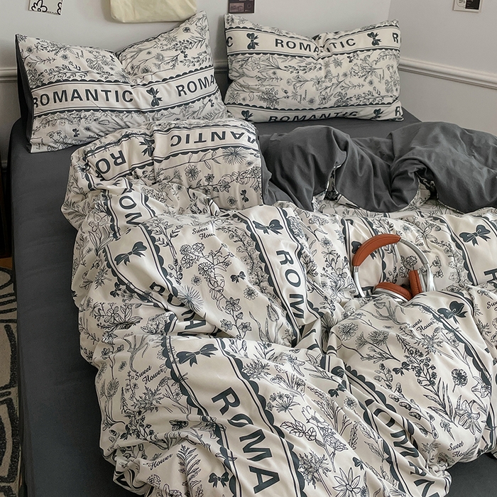 91家纺网 家纺一手货源 找家纺 梦卓家纺 2025新款亲肤超柔印花水洗棉四件套 赫本风情