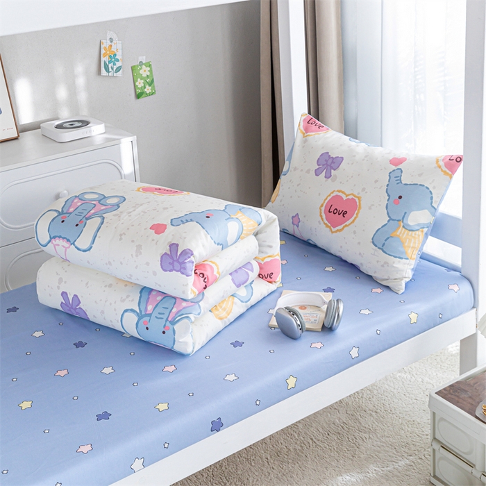 91家纺网 家纺一手货源 找家纺 红馆 2025新款开学季三件套学生上下铺 爱心小象