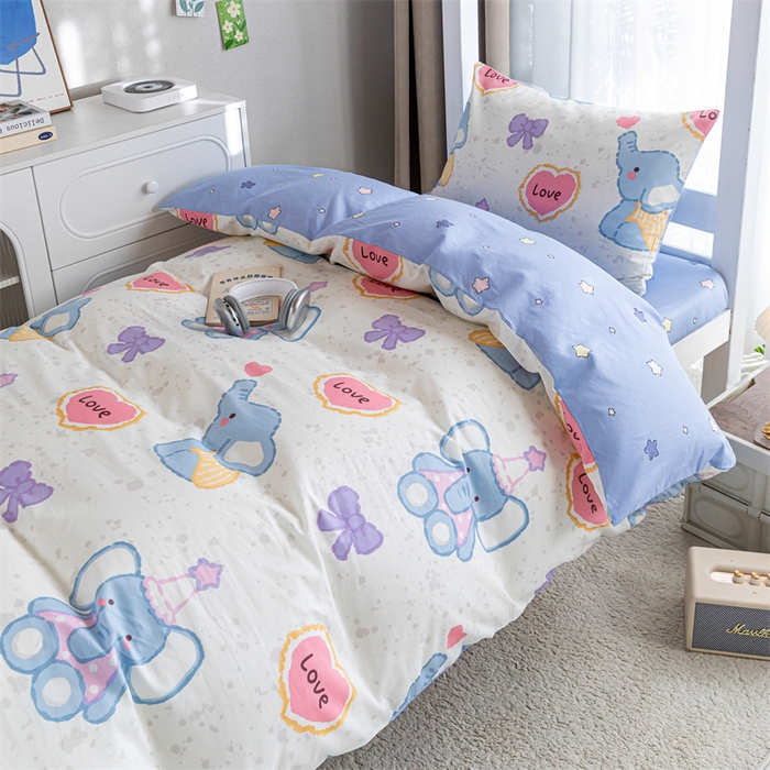 91家纺网 家纺一手货源 找家纺 红馆 2025新款开学季三件套学生上下铺 爱心小象