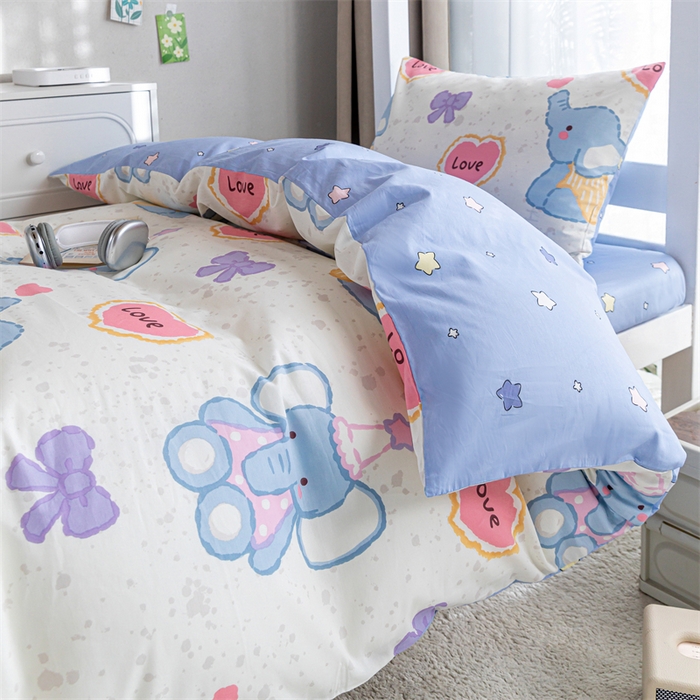 91家纺网 家纺一手货源 找家纺 红馆 2025新款开学季三件套学生上下铺 爱心小象