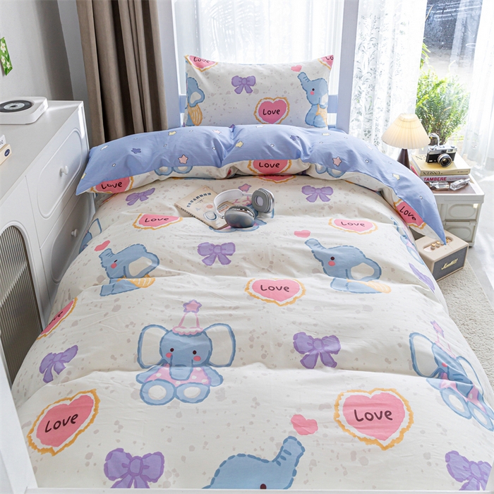 91家纺网 家纺一手货源 找家纺 红馆 2025新款开学季三件套学生上下铺 爱心小象