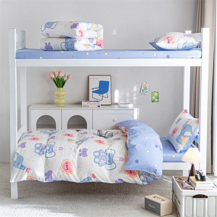 91家纺网 家纺一手货源 找家纺 红馆 2025新款开学季三件套学生上下铺 爱心小象