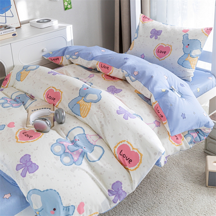 91家纺网 家纺一手货源 找家纺 红馆 2025新款开学季三件套学生上下铺 爱心小象