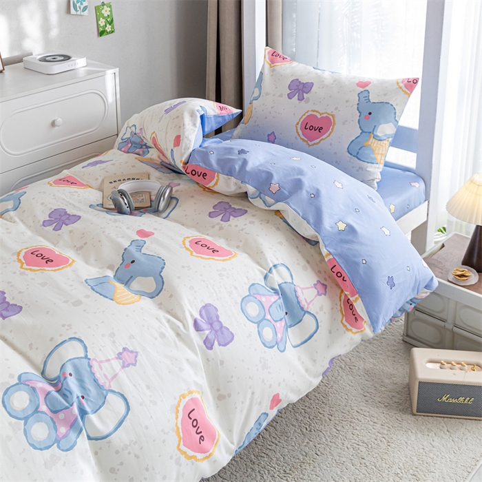 91家纺网 家纺一手货源 找家纺 红馆 2025新款开学季三件套学生上下铺 爱心小象