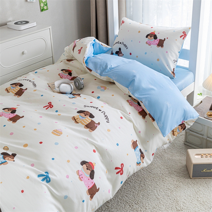 91家纺网 家纺一手货源 找家纺 红馆 2025新款开学季三件套学生上下铺 芙芙小狗