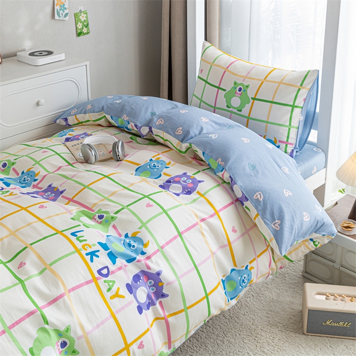 91家纺网 家纺一手货源 找家纺 红馆 2025新款开学季三件套学生上下铺 小怪兽