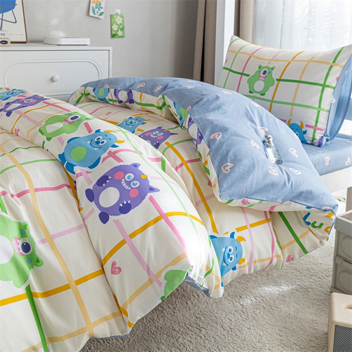 91家纺网 家纺一手货源 找家纺 红馆 2025新款开学季三件套学生上下铺 小怪兽