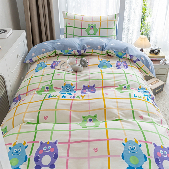 91家纺网 家纺一手货源 找家纺 红馆 2025新款开学季三件套学生上下铺 小怪兽