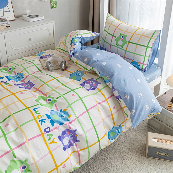 91家纺网 家纺一手货源 找家纺 红馆 2025新款开学季三件套学生上下铺 小怪兽