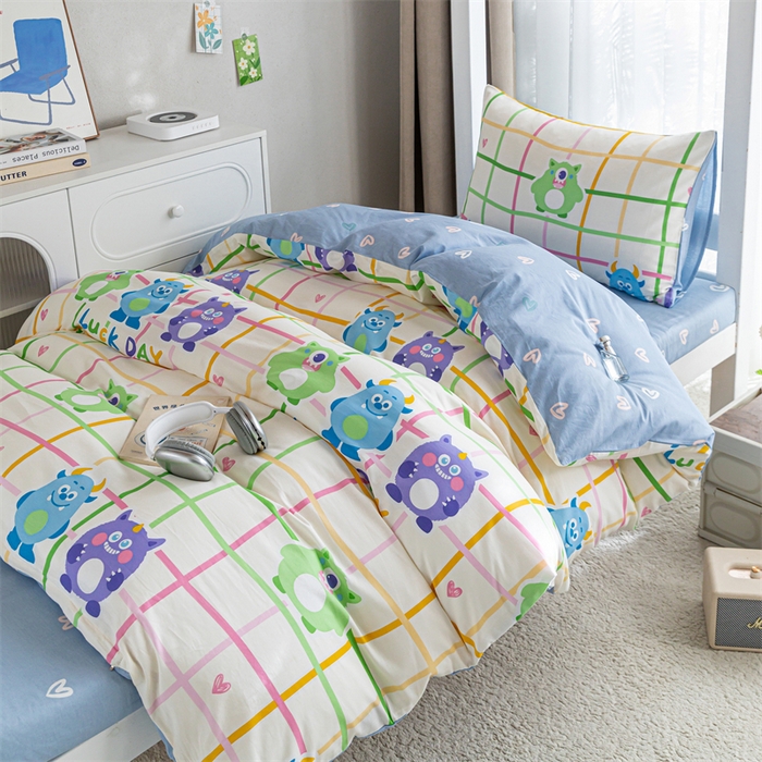 91家纺网 家纺一手货源 找家纺 红馆 2025新款开学季三件套学生上下铺 小怪兽