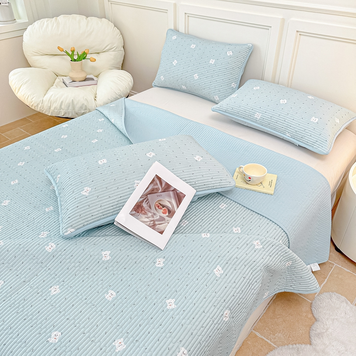 91家纺网 家纺一手货源 找家纺 （总）橘夏家纺 2025新款莱赛尔天丝轻奢风多功能床盖三件套软凉席盖毯