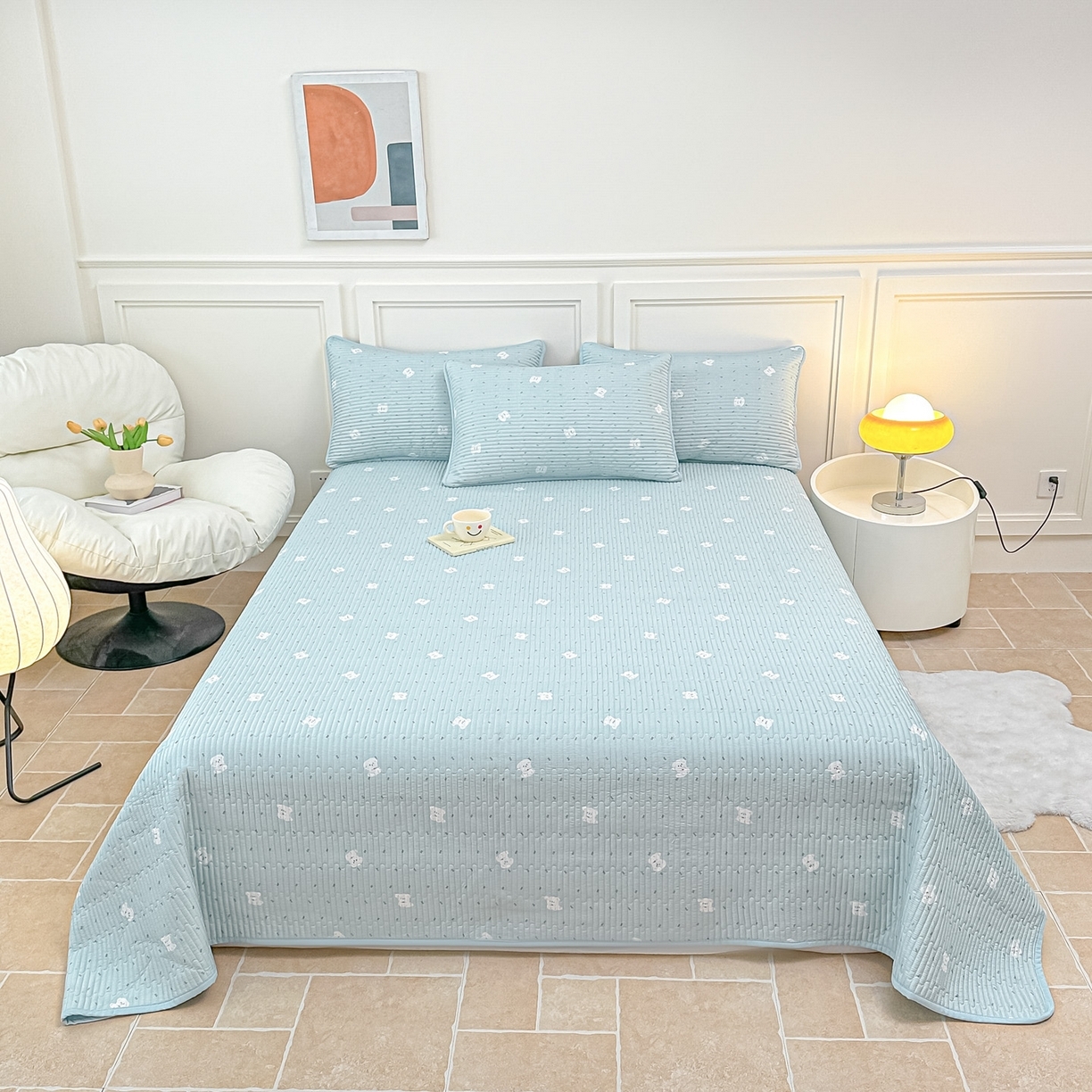 91家纺网 家纺一手货源 找家纺 （总）橘夏家纺 2025新款莱赛尔天丝轻奢风多功能床盖三件套软凉席盖毯